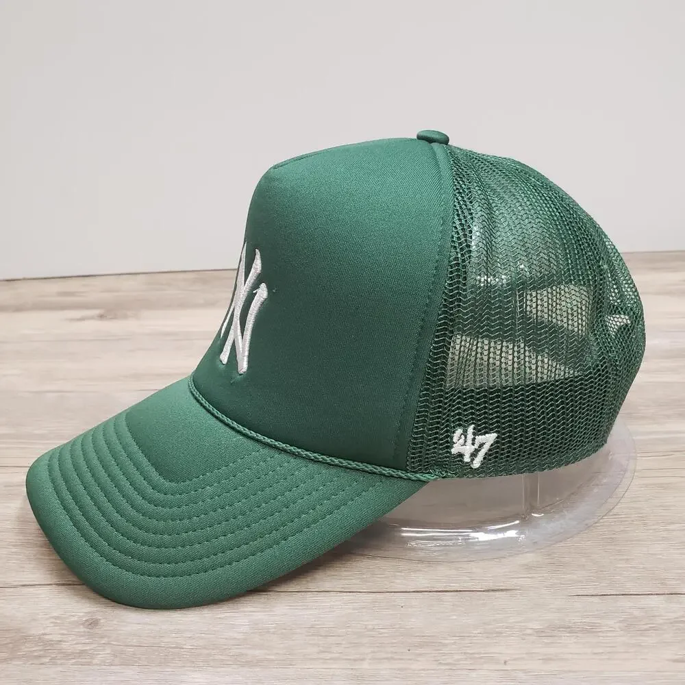 New York Yankees Hat Cap Snap Back One Size Green MLB Baseball Trucker 47 Brand